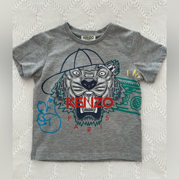 Kenzo Kids Gray T-Shirt with Colorful Tiger Graphic - Picture 6 of 8